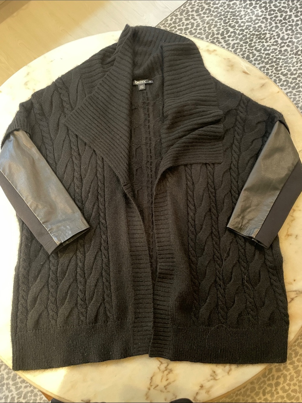 DKNY Black Cable-Knit Draped Open Cardigan